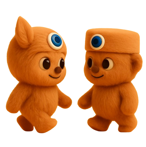 Habibi and Habibti plush toys walking towards each other